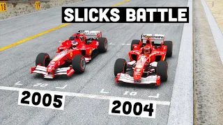 Ferrari F1 2005 SLICK TYRES vs Ferrari F1 2004 SLICK TYRES - Spa Francorchamps