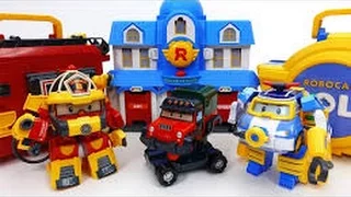 Transforming Police Car Poli Fire Truck Roy Robocar Rescue Station & Transforming Base Playse