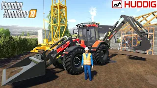 Farming Simulator 19 - HUDDIG 1260E Backhoe Loader Digging And Loads The Dirt Into The Dump Truck