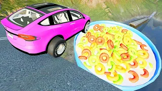Open Bridge Crashes over Fruit Loops Cereal - BeamNG.drive