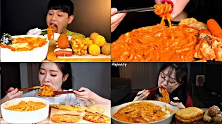 MUKBANGERS consuming CHEESY SPICY ROSE TTEOKBOKKI | EATING MUKBANG ASMR | ASMR  ROSE TTEOKBOKKI