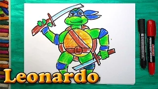 Как нарисовать Черепашку Ниндзя Леонардо, How to draw ninja turtles Leonardo