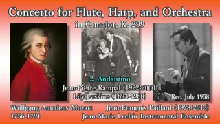 Mozart: Concerto for Flute, Harp, and Orchestra; Laskine & Rampal (1958) モーツァルト フルートとハープのための協奏曲