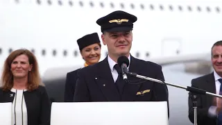 Mario Bakalov speaking upon arrival of A380 in Sofia