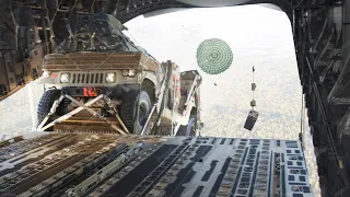 US C-17 Drops Massive Humvees Weighing Tons From the Sky