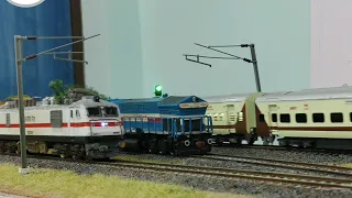 TWO WAP 7 LOCOMOTIVE RUNNING ON LAYOUT | ICF AND LHB COACHES  ● HO SCALE MODEL RAIL