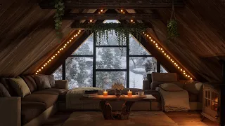 Cozy Attic Ambience 🌙 Fall Asleep To Winter Wind & Crackling Fire Sounds In Your Cozy Attic Hideout