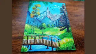 Mountain Landscape Painting / Acrylic painting For Beginners / bridge painting