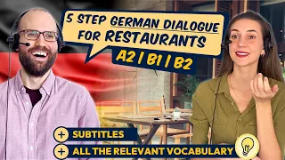 German Dialogue in Restaurant (A2, B1, B2) 🍕🍷| Conversation for Ordering Food + Drinks | Payment