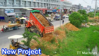 Perfectly Just Starting New Project Filling Land !! Driver Skills Truck 24,5T & Bulldozer Push Stone