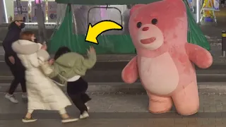 Korea Girls FELL On Ground!! FUNNIEST Reactions!! Giant Bear Prank