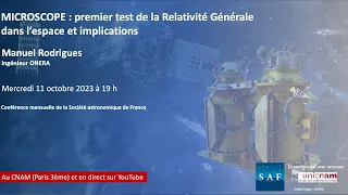 Conférence "MICROSCOPE : premier test de la Relativité Générale dans l’espace et implications"