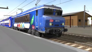 OpenRails | Départ d'une BB7614 + VB2N 7O en gare de Rambouillet [FR]