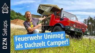 Feuerwehr Unimog als Dachzelt Camper | U1300L mit Gordigear Plus 140 Dachzelt