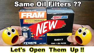 New Fram Endurance Oil Filter FE10575 vs. AMSOIL EAO17 Oil Filter Cut Open Comparison
