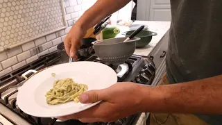 Handmade Pasta and Garlic Scape Pesto From Scratch Using  Ingredients From Our Garden