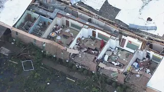 Bird's-eye-view of tornado damage across Southeast Texas