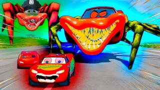 Lightning McQueen Races Against Spider-Legged Monsters and Grimace! Epic Getaway BeamNG.Drive! Comp