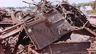 Destroyed railway marshaling yards in the city of Cologne Germany after bombardme...HD Stock Footage