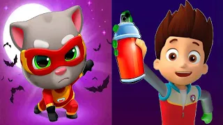 FUNNY VIDEO - Talking Tom Hero Dash Halloween vs PAW Patrol Ryder Subway Surf