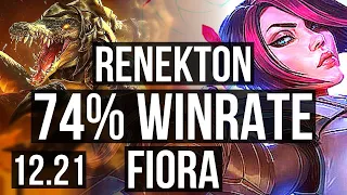 RENEKTON vs FIORA (TOP) | 19/1/5, 74% winrate, 8 solo kills, Legendary | EUW Grandmaster | 12.21