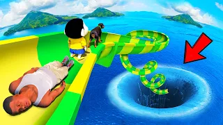 SHINCHAN AND FRANKLIN TRIED THE IMPOSSIBLE CURVY WATER SLIDE DEEP HOLE CHALLENGE GTA 5