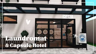 Japanese-inspired capsule hotel & laundromat| Tour & Speedbuild | Part 2 of 2|Bloxburg Town Build