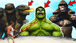 3 Head GODZILLA vs Giant HULK vs 3 Head KING KONG 😱 in GTA 5 !! GTA V