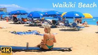 [4K] HAWAII - WAIKIKI Beach walking tour- beautiful sunny day for people watching!