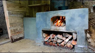 How to build a fireplace with handmade bricks, build  log cabin | Living off the grid Ep.26