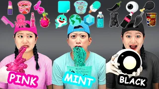 COLOR FOOD MUKBANG🔥 [Mint🤢 • Pink🍬 • BLACK💀] COMY VLOG 코미 브이로그