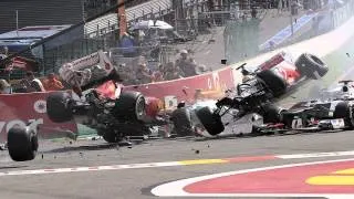 Brutal crash at the first corner of the 2012 Belgian GP