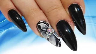 White flower on black Top amazing spring nail design Beautiful and simple Nail art design