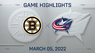 NHL Highlights | Bruins vs. Blue Jackets - Mar 5, 2022