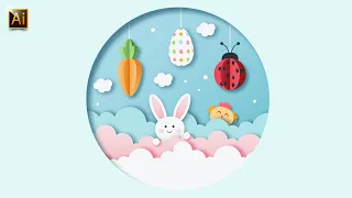 HOW TO DRAW A PAPER CUT OUT EASTER CARD. ADOBE ILLUSTRATOR TUTORIAL.