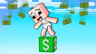 ATRAPADO en 1 BLOQUE de DINERO 😱💰 BEBE NOOB es MILLONARIO en MINECRAFT PERO