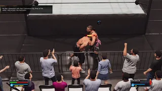 He also connected with that corkscrew leg drop of his while i was across the barricade! | WWE 2K23