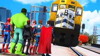 GTA 5: Can SUPERHEROES Stop The TRAIN In GTA 5 Mods ? ... (GTA 5 Funny Moments Stop the Train)