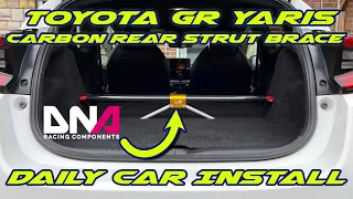 GR Yaris Gets abit Stiffer! DNA Racing Carbon Rear Strut Brace. Daily Car Install 😍