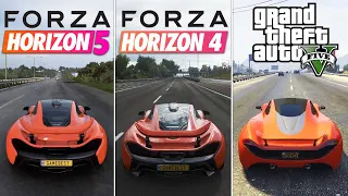 Forza Horizon 5 vs Forza Horizon 4 vs GTA 5 - Physics and Details Comparison