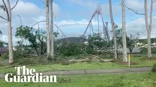 Video shows storm damage outside Movie World as theme parks announce Boxing Day closures