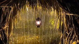 Sleep Instantly in Palm Tent with Heavy Rainstorm & Roaring Thunder Sounds in RainForest at Night