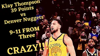 Klay Thompson 39 Points vs Denver Nuggets | 9-11 from Three | March 8, 2019