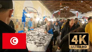 【4K Walk in Tunisia】Amazing Fish Market in Tunis 魚がすごいチュニスの市場散策