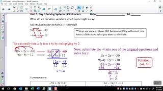 Algebra 1: Unit 5 Day 3 Notes - Solve Systems by Elimination