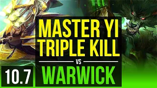 MASTER YI vs WARWICK (JUNGLE) | Triple Kill, 2 early solo kills, KDA 19/5/23 | BR Diamond | v10.7