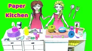 Making Paper Dolls: Elsa & Anna's HANDMADE Paper Doll House Kitchen