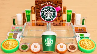 Starbucks Coffee Slime - Mixing Makeup Eyeshadow Into Slime ASMR