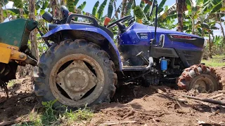 Farmtrac  atom 26hp vs kubota B2441 pulling video in field