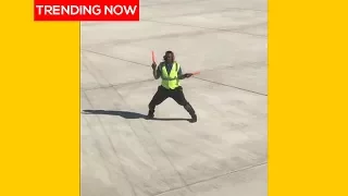 Air traffic controller show off dance moves on the runway